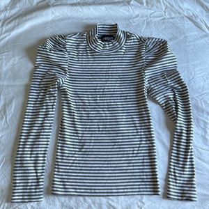 Striped Puff Sleeve Mock Neck